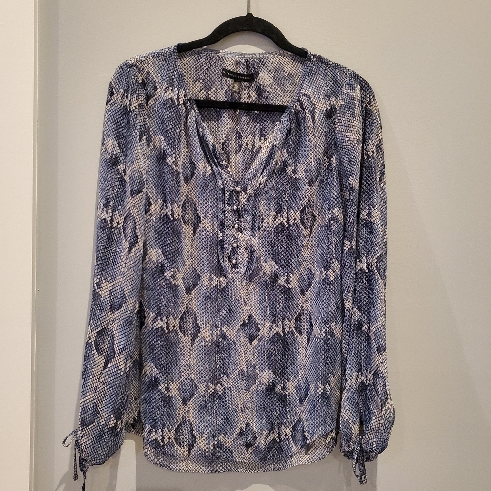 White House Black Market blue and grey blouse